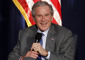 Bush answers questions about his presidency at the Ronald Reagan Presidential Library in Simi Valley